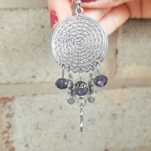 Purple beads Chandelier earrings NWT - Picture 1 of 6